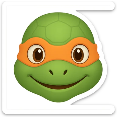 Donatello from Teenage Mutant Ninja Turtles, emoji style, head only, cute minimalistic style, with an orange bandana sticker