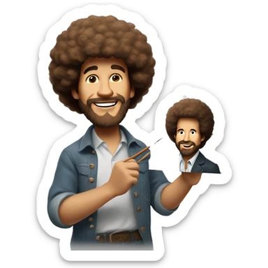 Bob Ross painting a portrait of Bob Ross sticker