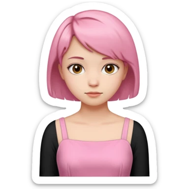 Un emoji de una. Chica adolescente vestido rosado pelo corto casi por los hombros sticker