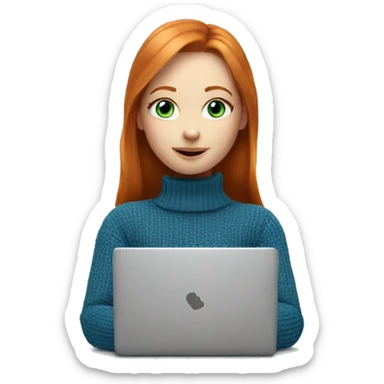 ginger girl with blue eyes in turtle neck sweater working on a laptop sticker