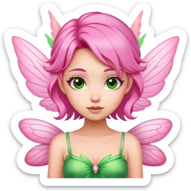 pink fairy with pink hair and pink wings in green dress love love love sticker