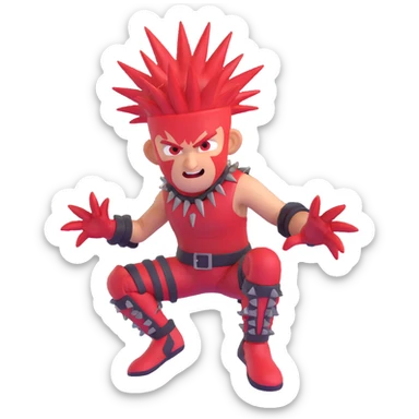 Sprunki character with red skin, wearing spikes on his head, in a dynamic action pose sticker