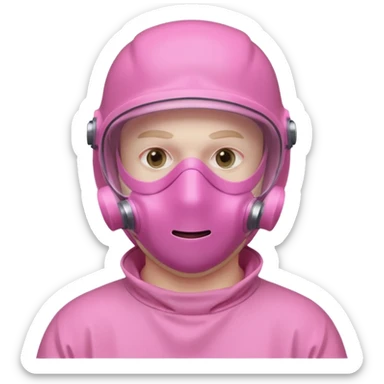 man in pink protection clothes with full-faced pink mask covered whole face sticker