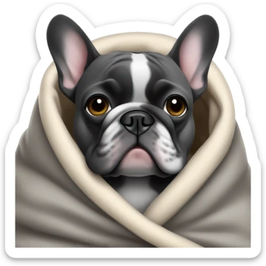 A dark grey French bulldog in a soft blanket sticker