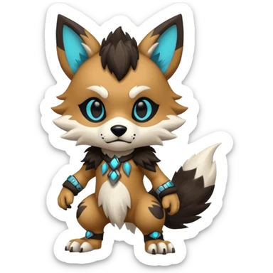 Cool Hot randomly-colored chibi furry anthropomorphic fantasy-Fakémon-Canine-Protogen-creature with edgy markings (full body) sticker