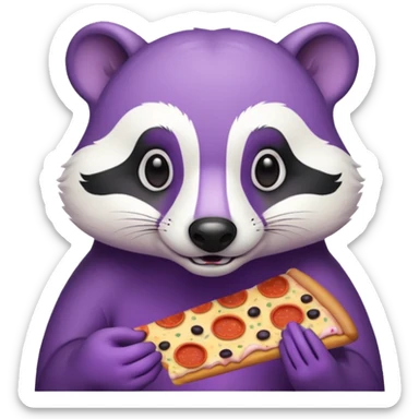 badger eating pizza purple and white sticker