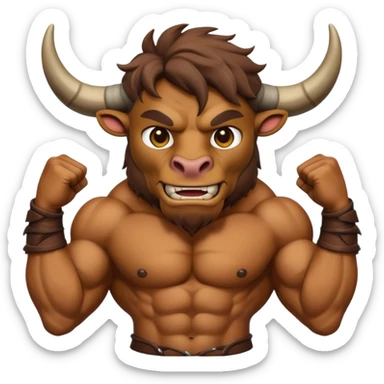 An emoji of a Cretan Minotaur. It has the body of a man and the head of a bull. sticker