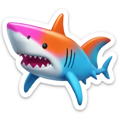 Dark Orange blue hot pink kawaii shark  sticker