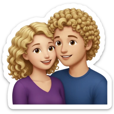 Blonde curly guy kissing on brown haired girl sticker