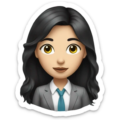 young cat's eye woman office worker with long black hair sticker