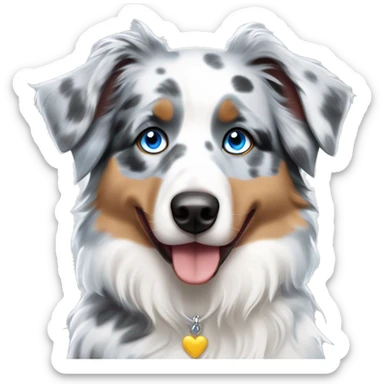 Blue Merle Australian shepherd with blue eyes one ear sticking up angel halo sticker