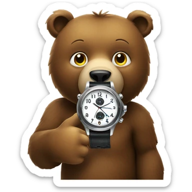 bear looking at wristwatch sticker