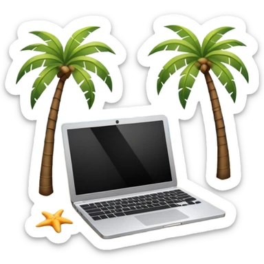  An open laptop on the beach. bildschirm ist schwarz und im hintergrund sind palmen, meer sticker