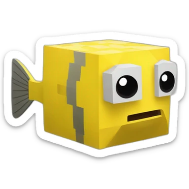 cube yellow fugu fish in minecraft style full size sticker