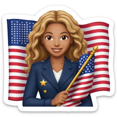 Beyonce with holding  american flag sticker