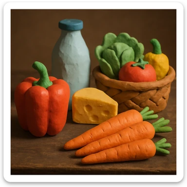 claymation style organic products on a rustic table sticker