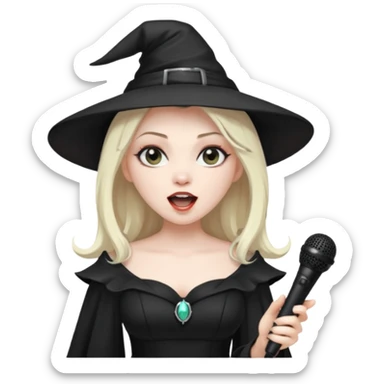 Witch singing with micro, half body sticker