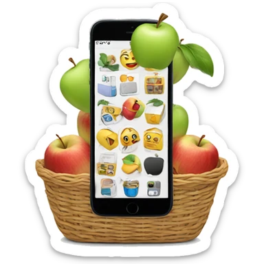 phone in a basket with apples sticker
