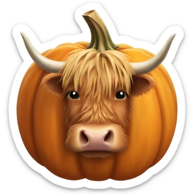 highland cow head peeking out of  the top of a pumpkin sticker