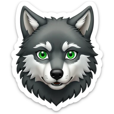 Howling wolf with black fur green eyes and three chrome earrings  sticker