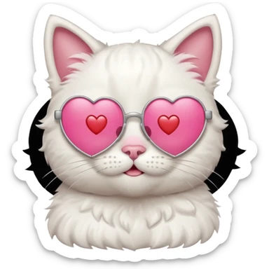 a cute white cat wearing heart sunglasses while smilling sticker