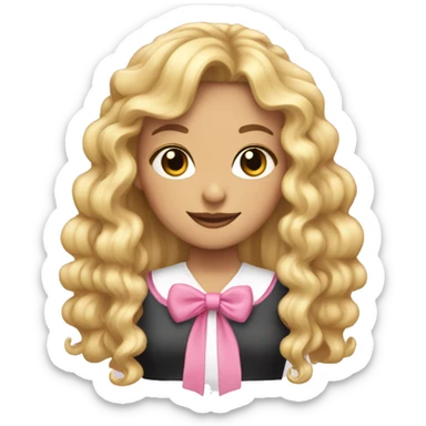 Blonde girl with long ringlets, bangs and pink bows in her hair  sticker
