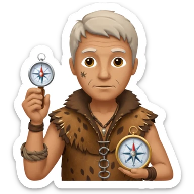 Ancient  man with animal skin clothes with compass sticker