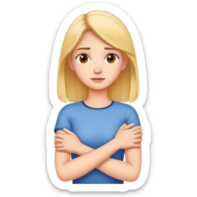girl crossing her arms holding her neck sticker