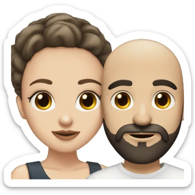 White girl dark hair kissing mixed bald man with beard sticker