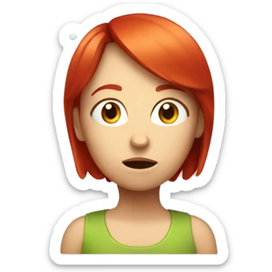 Girl with straight red hair thinking with a thinking bubble in his head sticker