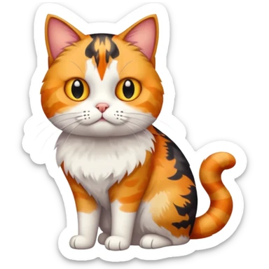 full body colourful calico tabby cat with skinny head and fat body with an anxious face sticker