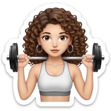 cute girl long brunette balayage curly/wavy not voluminous hair, brown eyes, hoop earrings, natural pretty clean makeup: LIFTING TWO WEIGHTS AT THE GYM sticker