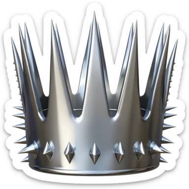 A spiked crown emoji made of silver chrome, sharp yet rounded metallic spikes, glossy reflections, aggressive luxury swag aesthetic, iOS emoji style, centered, clean white background sticker