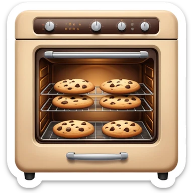 Realistic vintage beige oven with chocolate chip cookies baking inside of it. sticker