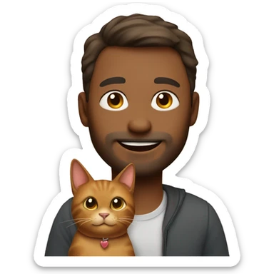 Cute brown cat with his owner man in his 40s sticker