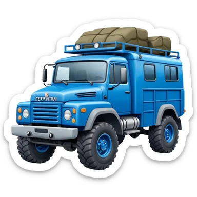 europeal looking expedition truck in blue sticker