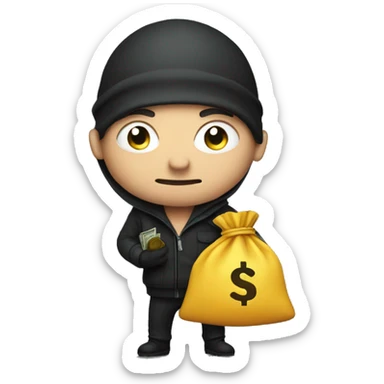 Thief hold a bag of money sticker