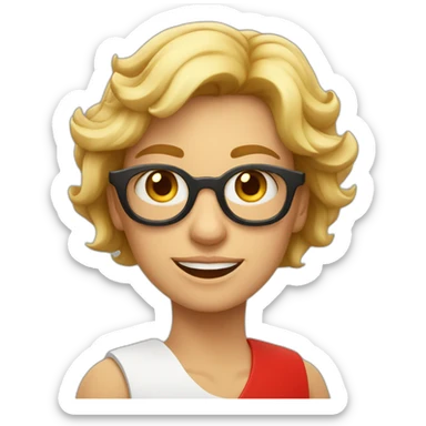 Leona mayor, rubia canosa, con lentes muy Rojo redondos, alegre sticker