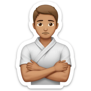 Guy with crossed harms holding front neck with a suffering expression  sticker