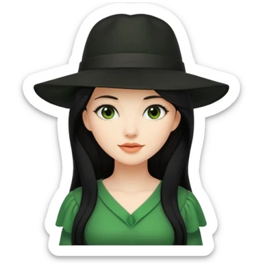 green dress black long hair black hat sticker