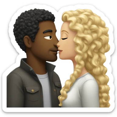 curly black hair man kisses a blonde girl with straight hair  sticker