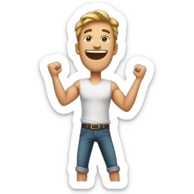 excited man with arms raised above head sticker