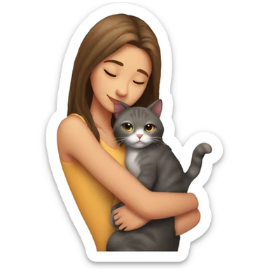 Girl cuddling with cat sticker