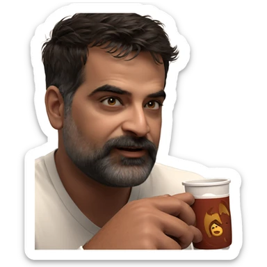 male with cup indoors sticker