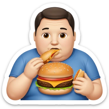 Obese man eating a hamburger  sticker