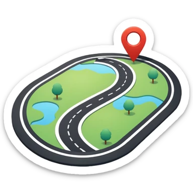 Very simple navigation map icon, bold clean lines, curved road with location pin, Waze style colors, flat design, minimal, no background
 sticker