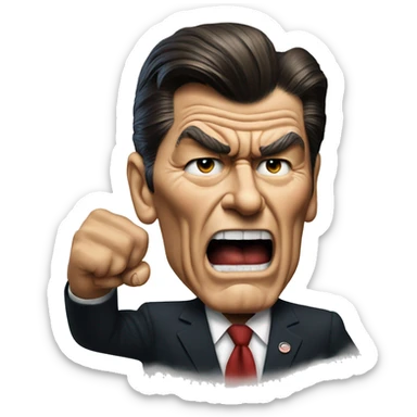 Ronald Reagan angry shows his fist sticker