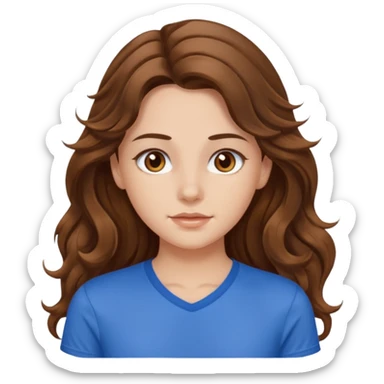 brown hair, hazel eyes, blue athletic shirt, wavy long hair pretty girl sticker