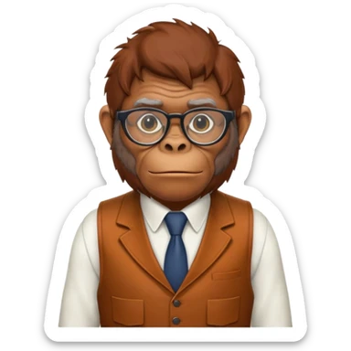 Orangutan secretary, old, glasses, vest sticker