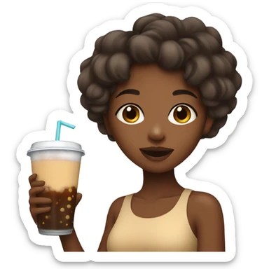 brown skin girl drinking boba sticker